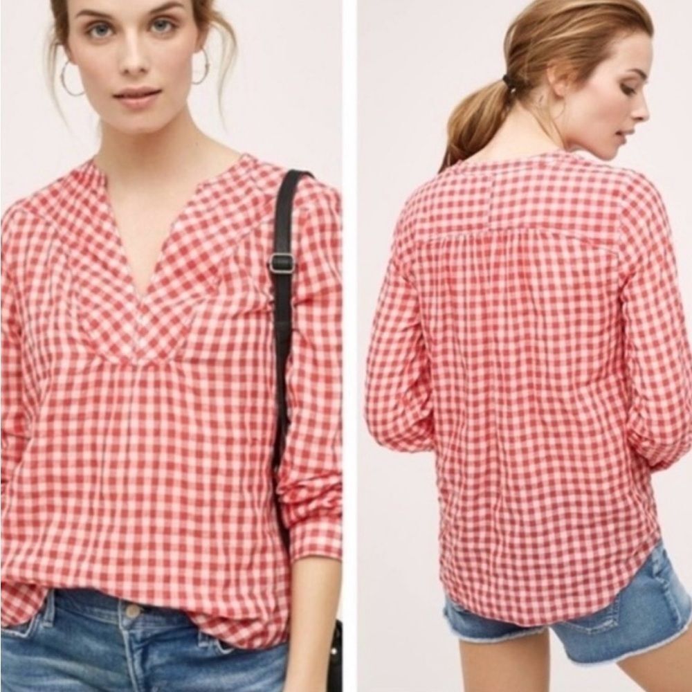Anthropologie Holding Horses Gingham Plaid Pullover Blouse 4